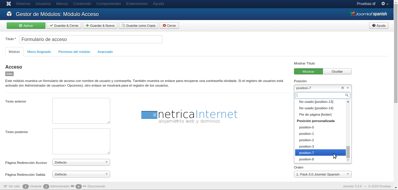 Gestionar módulos en joomla imágen 2